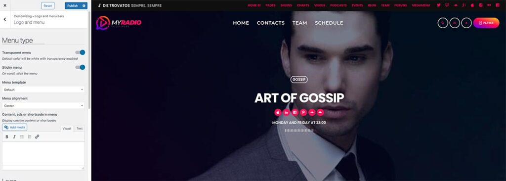 radio menu alignment wordpress