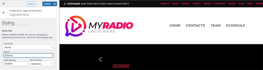 custom menu typography