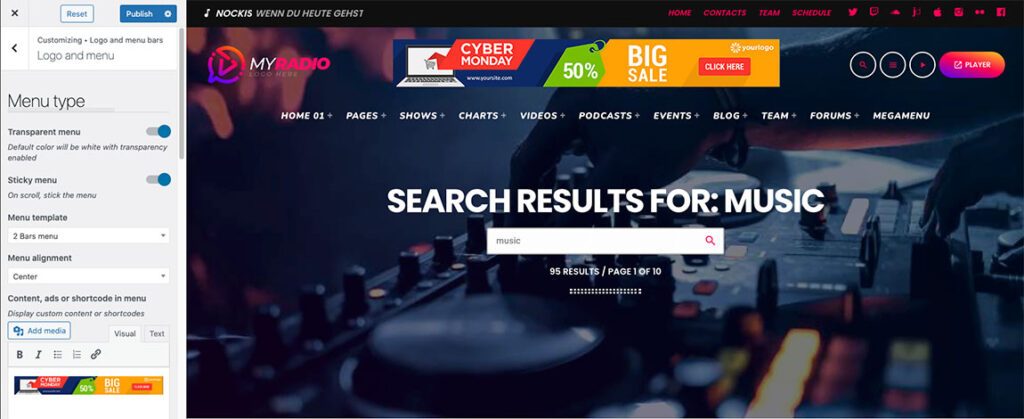 13 wordpress radio website advertisement in menu