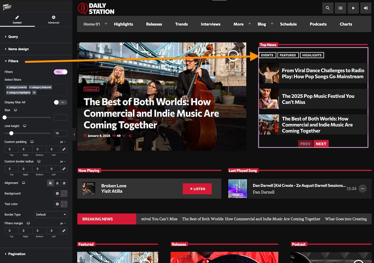 elementor post filters widget