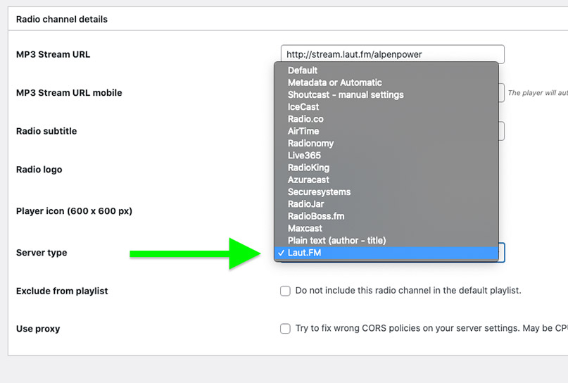 laut.fm player wordpress how to setup display titles
