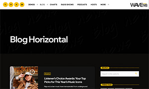 Demo 35 – WAVE98 Radio Website Template [Radio WordPress Theme demo] Blog horizontal