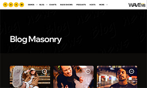 Demo 35 – WAVE98 Radio Website Template [Radio WordPress Theme demo] Blog masonry