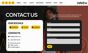 Demo 35 – WAVE98 Radio Website Template [Radio WordPress Theme demo] Contacts