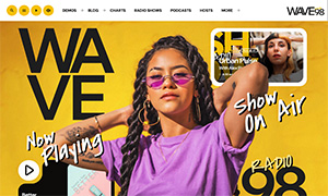 Demo 35 – WAVE98 Radio Website Template [Radio WordPress Theme demo] Home 02