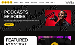 Demo 35 – WAVE98 Radio Website Template [Radio WordPress Theme demo] Podcasts