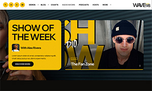 Demo 35 – WAVE98 Radio Website Template [Radio WordPress Theme demo] Shows schedule