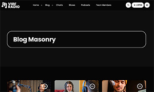 Demo 33 – Vibe Radio Website Template [Radio WordPress Theme demo] Blog masonry