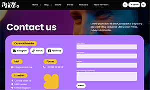 Demo 33 – Vibe Radio Website Template [Radio WordPress Theme demo] Contacts