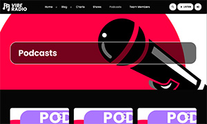 Demo 33 – Vibe Radio Website Template [Radio WordPress Theme demo] Podcasts