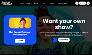 Demo 33 – Vibe Radio Website Template [Radio WordPress Theme demo] Shows schedule