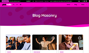 Demo 34 – Pink Radio Website Template [Radio WordPress Theme demo] Blog masonry