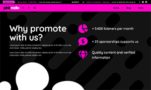 Demo 34 – Pink Radio Website Template [Radio WordPress Theme demo] Promote