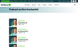 Demo 40 – We Wave FM Radio Website Template [Radio WordPress Theme demo] Podcast archive horizontal