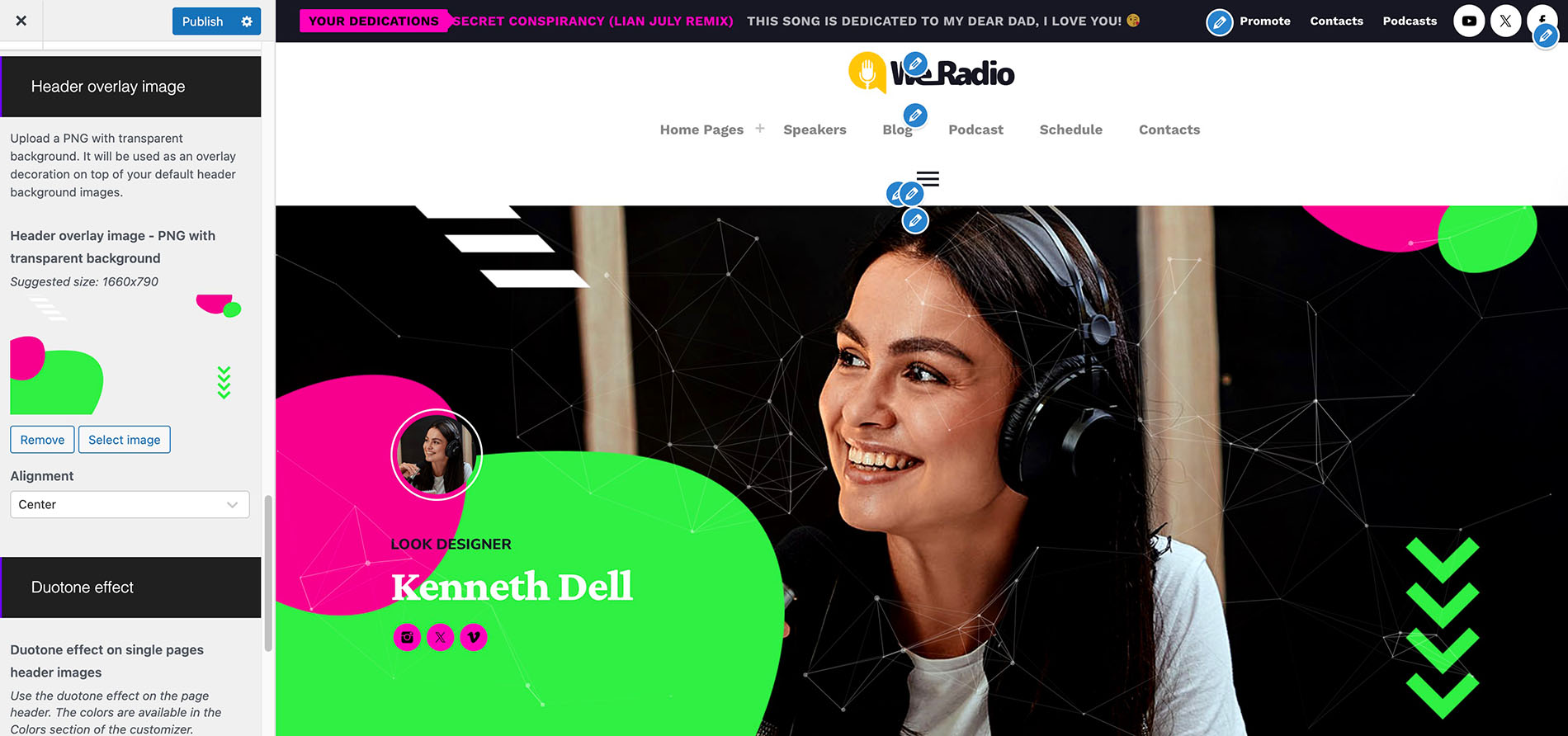 Header overlay customization