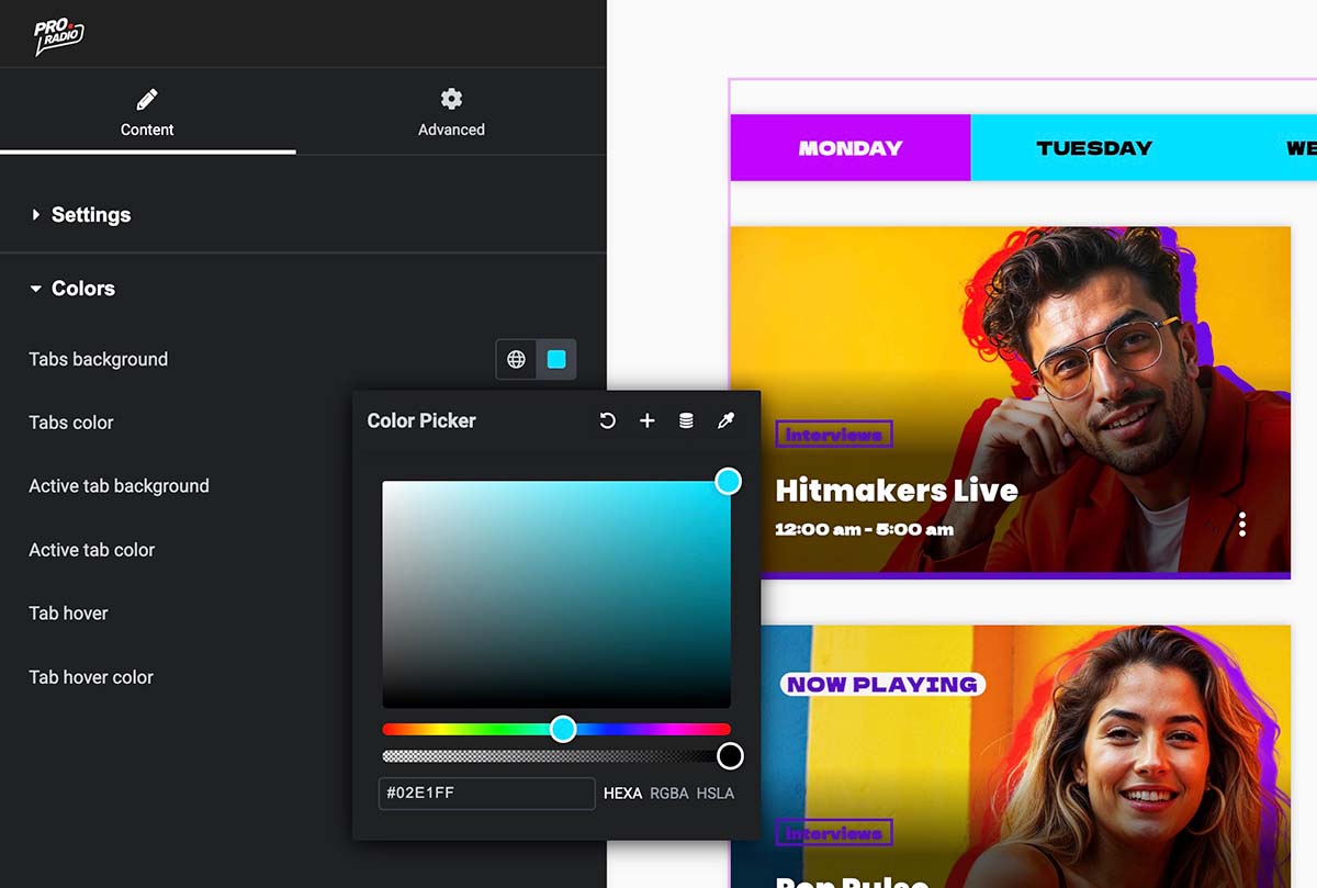 shows schedule background color