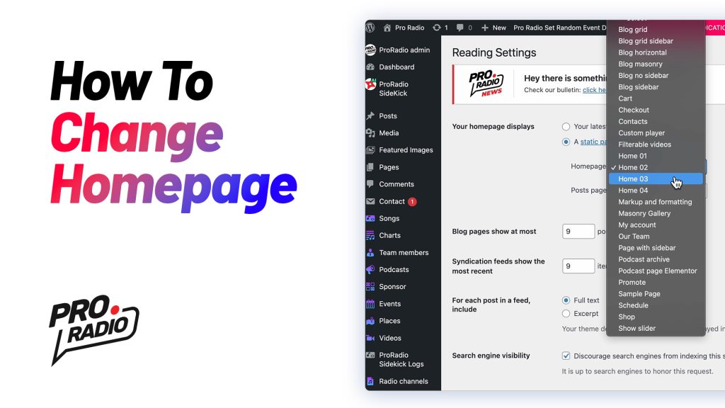 How to change homepage [Pro Radio WordPress Theme Tutorial]