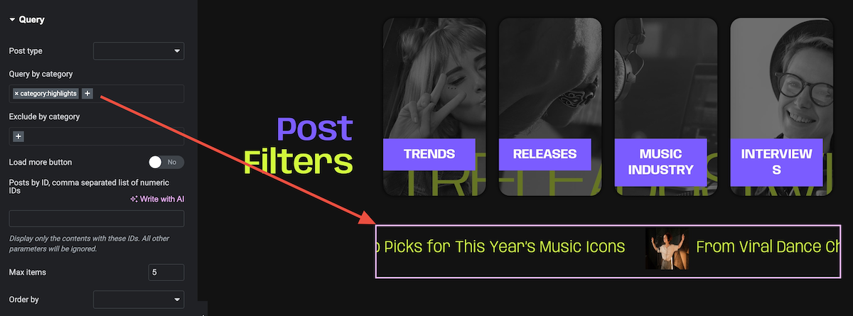 fixed category filter in post scroller Elementor widget
